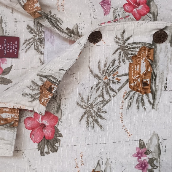 Caribbean Joe Rayon Cream & Pink Tropical Floral Print Shirt, Size Petite Large - Picture 4 of 6